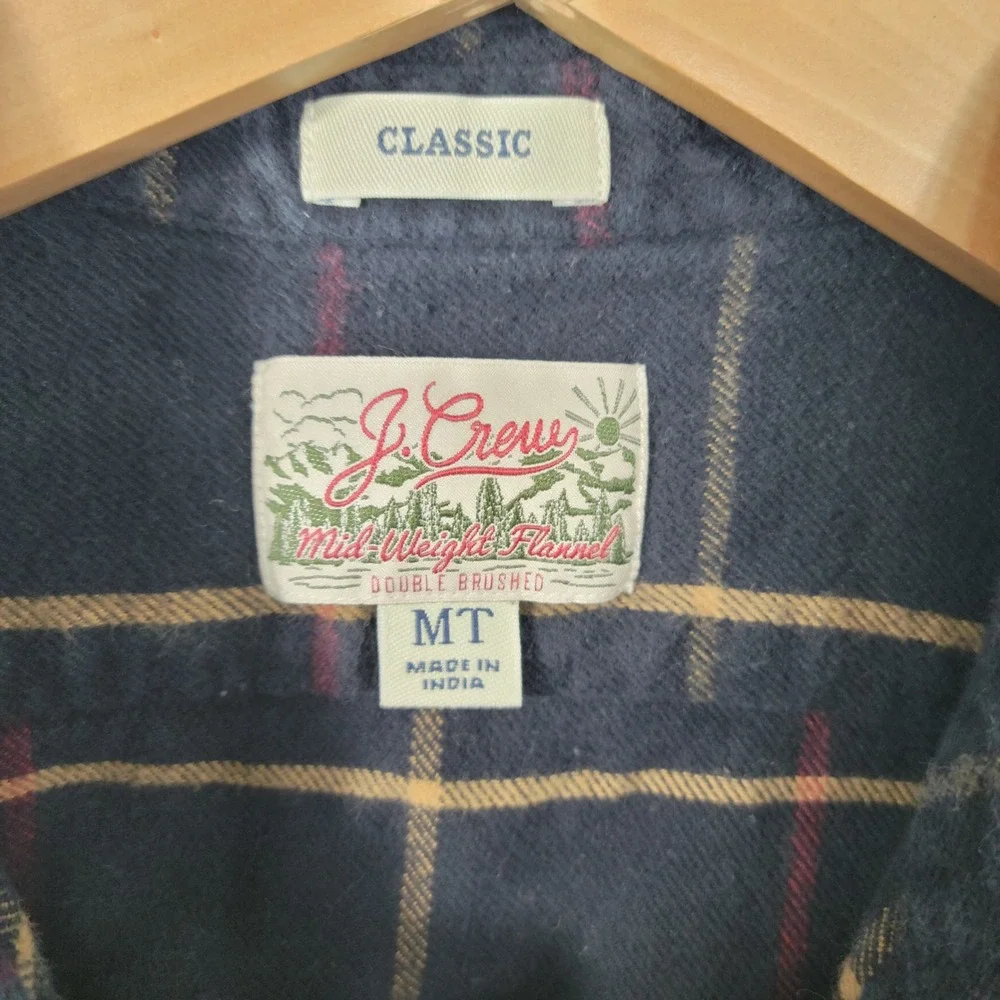 J Crew Flannel Shirt Men Medium Tall Blue Plaid Workwear Cabincore Tattersall